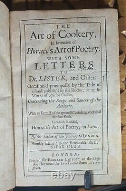 1708 1st Edtn THE ART OF COOKERY IN IMITATION OF HORACE'S ART OF POETRY W. King