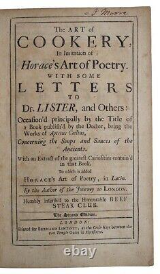 1712 ART OF COOKERY Poetry CULINARY ODE Poem WILLIAM KING Martin Lister