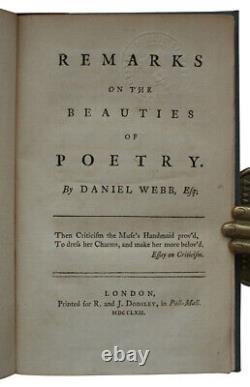 1762 BEAUTIES OF POETRY Webb POEMS Aesthetics SHAKESPEARE Verse ART 1st