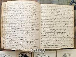 1850s Handwritten Poetry Manuscript Lord Byron & 15 Miniature Pen Drawings Art