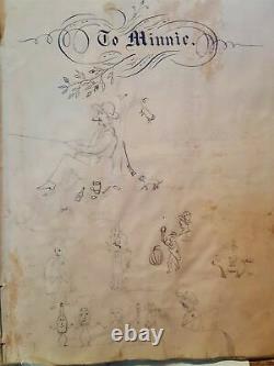 1859 antique MINNIE C HAWKINS SCRAPBOOK album FRAKTUR poems autograph sketch art
