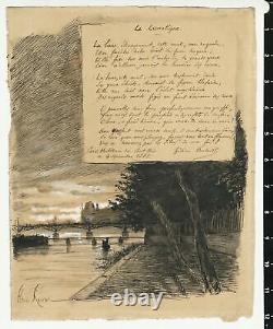 1885 La Lunatique Poem and Drawing by Henri Rivière ORIGINAL ART