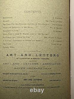 1887 Art & Letters Scarce Illustrated Literary Magazine New Orleans History