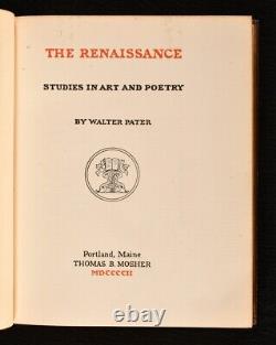 1902 The Renaissance Studies In Art And Poetry Walter Pater Scarce Limited Ed
