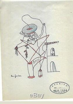 1930 Original Drawing Signed By Federico Garcia Lorca Poet Poems Art