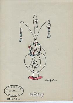 1933 Original Drawing by Federico Garcia Lorca Signed Poet Poems Art