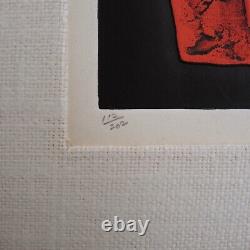1970 Haku Maki Embossed Woodblock Japanese Kanji Poem 70-47 Mid-Century Modern