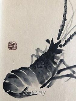 1970s Chinese Traditional Black Ink Painting With Poem Signed