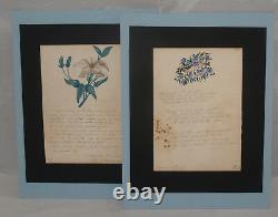 2 Antique Victorian Hand Drawn Folk Art Poem Poetry Letter 1830's