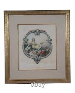 2 Francois Boucher Antique Baroque Mezzotint Poetry Engravings Mother Cherubs