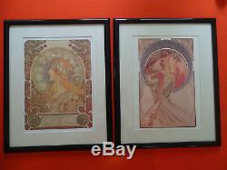 2 framed and matted Alphonse Mucha prints, 16x20, Zodiac and Poetry