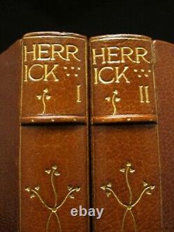 ARTS & CRAFTS Signed Bindings LEATHER BOUND 2 vol Set HERRICK'S WORKS Nouveau