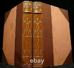 ARTS & CRAFTS Signed Bindings LEATHER BOUND 2 vol Set HERRICK'S WORKS Nouveau