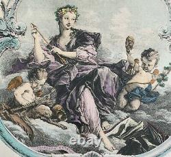 After François Boucher pair hand-colored engravings cherubs The Four Poems