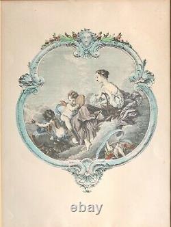 After François Boucher pair hand-colored engravings cherubs The Four Poems