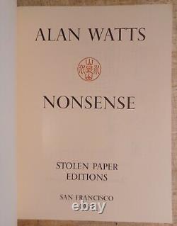 Alan Watts, Nonsense. Rare 1967 Stolen Paper Editions. Nice