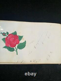 Antique 1881 Leather Autograph Album, New Philadelphia, Ohio withFolk Art Drawings
