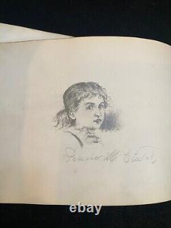 Antique 1881 Leather Autograph Album, New Philadelphia, Ohio withFolk Art Drawings