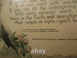 Antique 1910 Framed Calligraphy Poem If Rudyard Kipling Buzza Motivational