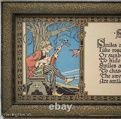 Antique Art Nouveau Print With Jester and Birds with Poem about Smiles, Fine