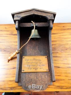Antique Arts & Crafts Wooden Porch Dinner Bell Lord Byron Poem 1910s Brass Bell