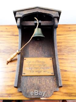 Antique Arts & Crafts Wooden Porch Dinner Bell Lord Byron Poem 1910s Brass Bell