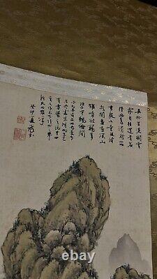 Antique Asian Painting and Calligraphy on Silk with Poem