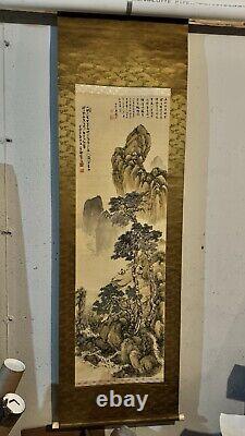 Antique Asian Painting and Calligraphy on Silk with Poem