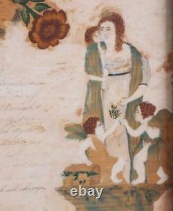 Antique Folk Art School Girl Primitive Gouache and Ink with Poetry circa 1800
