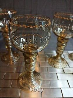 Antique German Hand Blown Enameled Roemer Wine Goblet 5 With Poem Theresienthal