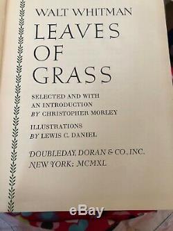 Antique LEAVES OF GRASS book WALT WHITMAN 1940 Special Edition Illustrated Art
