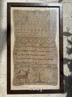 Antique Sampler Verse Pattern By Harriet Sgarla 1830s Poem Animals Deer Tree