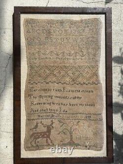 Antique Sampler Verse Pattern By Harriet Sgarla 1830s Poem Animals Deer Tree