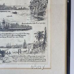 Antique William Lionel Wyllie Signed Etching Poem Verse Sothey Fought