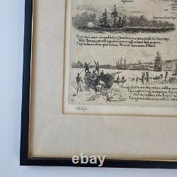 Antique William Lionel Wyllie Signed Etching Poem Verse Sothey Fought