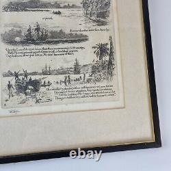 Antique William Lionel Wyllie Signed Etching Poem Verse Sothey Fought