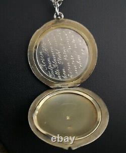 Antique silver and enamel locket, WW1 German poem, floral, Art Nouveau