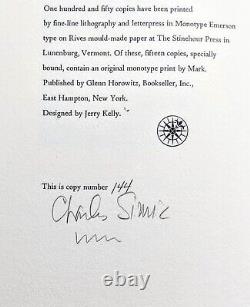 CHARLES SIMIC WENDY'S PINBALL SIGNED & NUMBERED Publisher's Presentation Copy