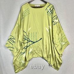 Catherine Bacon 100% Silk Pullover Top Shirt One Size Green Poetry Art KB23