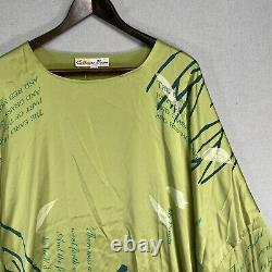 Catherine Bacon 100% Silk Pullover Top Shirt One Size Green Poetry Art KB23