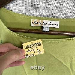 Catherine Bacon 100% Silk Pullover Top Shirt One Size Green Poetry Art KB23