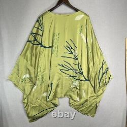 Catherine Bacon 100% Silk Pullover Top Shirt One Size Green Poetry Art KB23