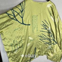 Catherine Bacon 100% Silk Pullover Top Shirt One Size Green Poetry Art KB23