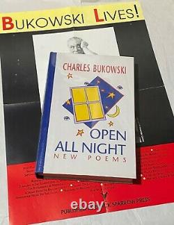Charles Bukowski with art and promo poster. OPEN ALL NIGHT