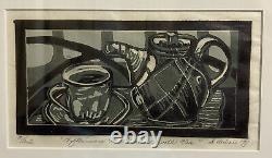 Charming and Unique Framed Linocut Art Print and Poem'The Tea Party