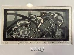 Charming and Unique Framed Linocut Art Print and Poem'The Tea Party