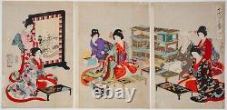 Chikanobu, Court Ladies, Poems, Kimono, Art, Original Japanese Woodblock Print