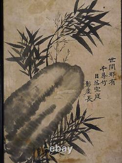 China 2 Antique Ink Chinese Calligraphy Poem Flowers On The Mountain