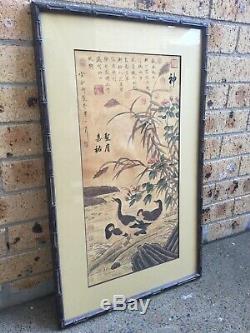 Chinese Early Xx. Century Hand Scroll Watercolor Painting With Nature Poem On Top