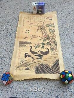 Chinese Early Xx. Century Hand Scroll Watercolor Painting With Nature Poem On Top